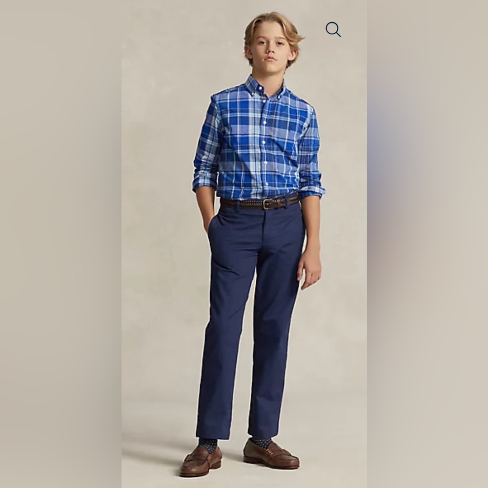 Ralph Lauren boys, button-down‎ shirt, fully lined. Rollback cuff for contrast.